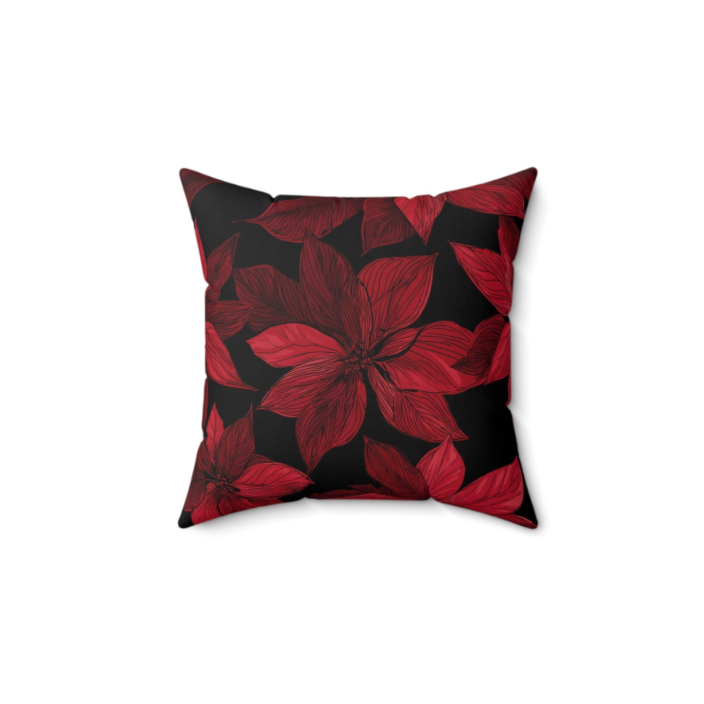 Midnight Poinsettia Garden Throw Pillow