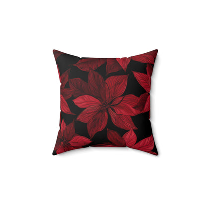 Midnight Poinsettia Garden Throw Pillow