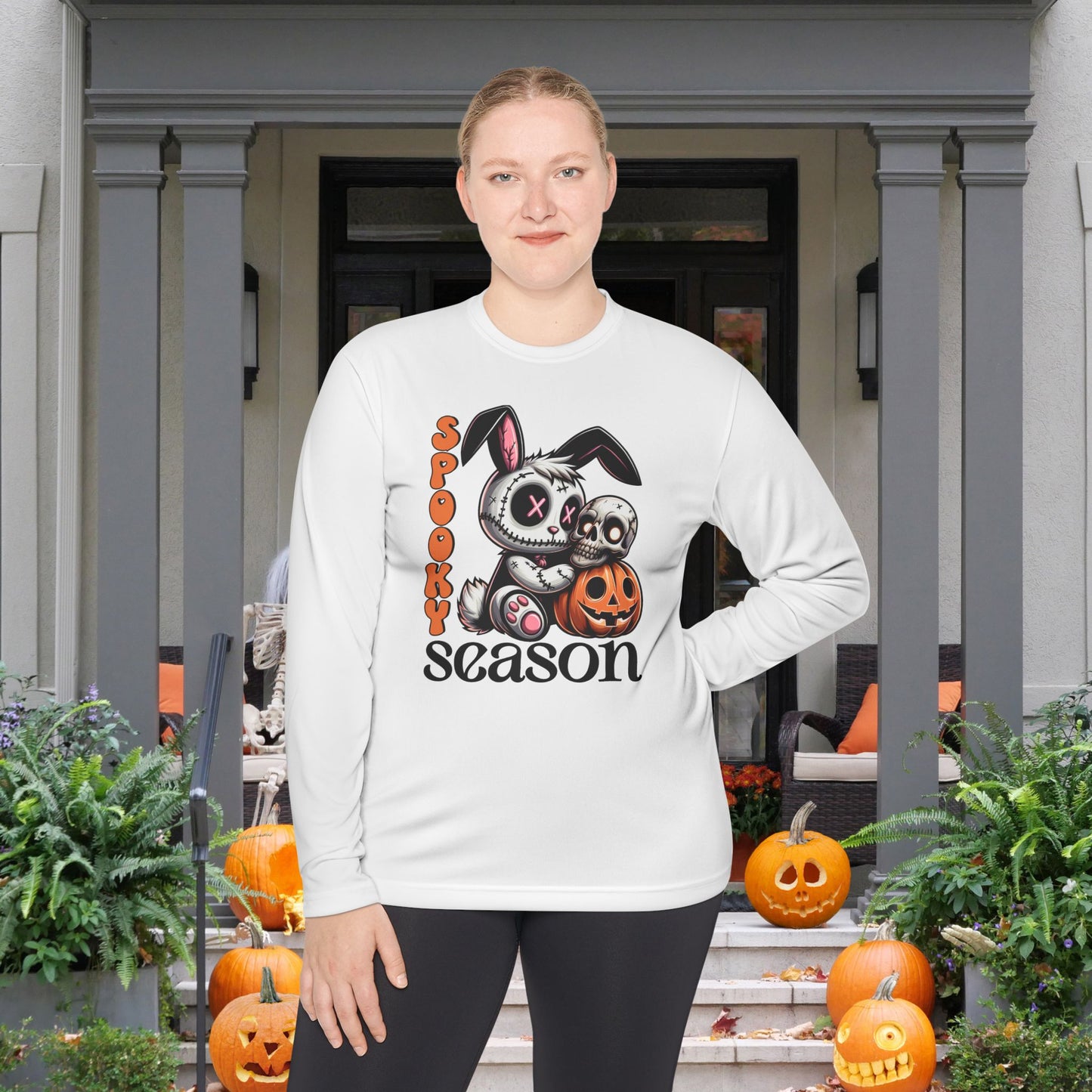 Spooky Season (Voodoo Bunny w/Pumpkin) Adult Long Sleeve Tee
