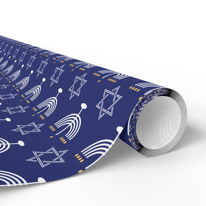 Menorah/Star of David (Blue) Hanukkah Wrapping Paper