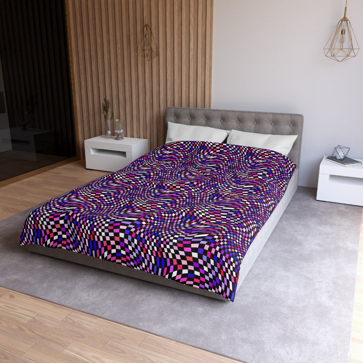 Warped Purple Checkered Microfiber Duvet Cover