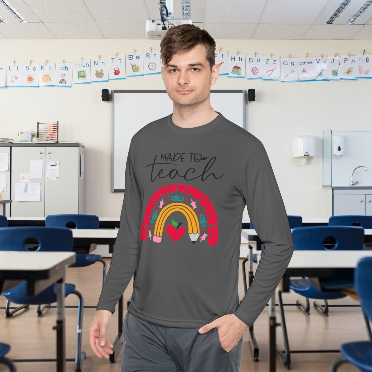 Made to Teach Rainbow Adult Long Sleeve Tee