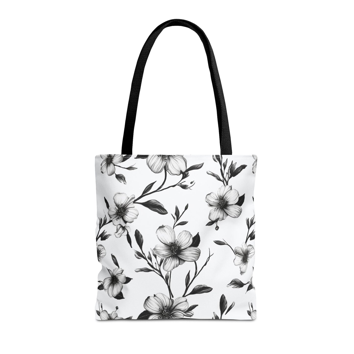 Black & White Five Petal Floral Canvas Tote Bag