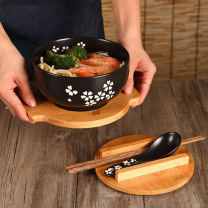 Japanese Style Ceramic Noodle Bowl with Lid