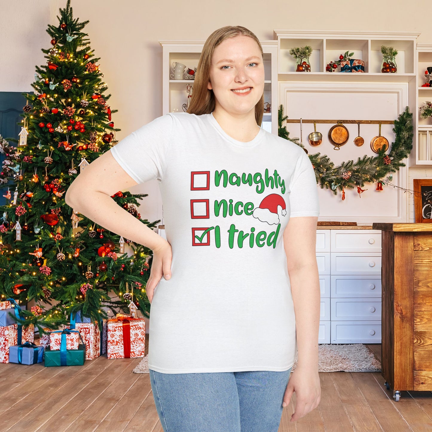 Naughty; Nice; I Tried Crew Adult T-shirt