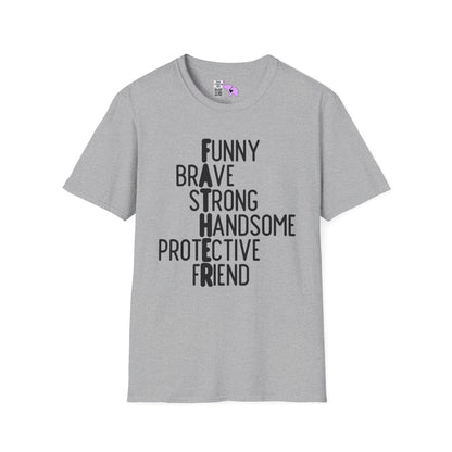 Father-Funny, Brave, Strong, Handsome, Protective, Friend Adult T-shirt