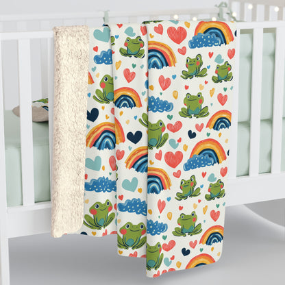 Ribbit Rainbows Sherpa Fleece Blanket