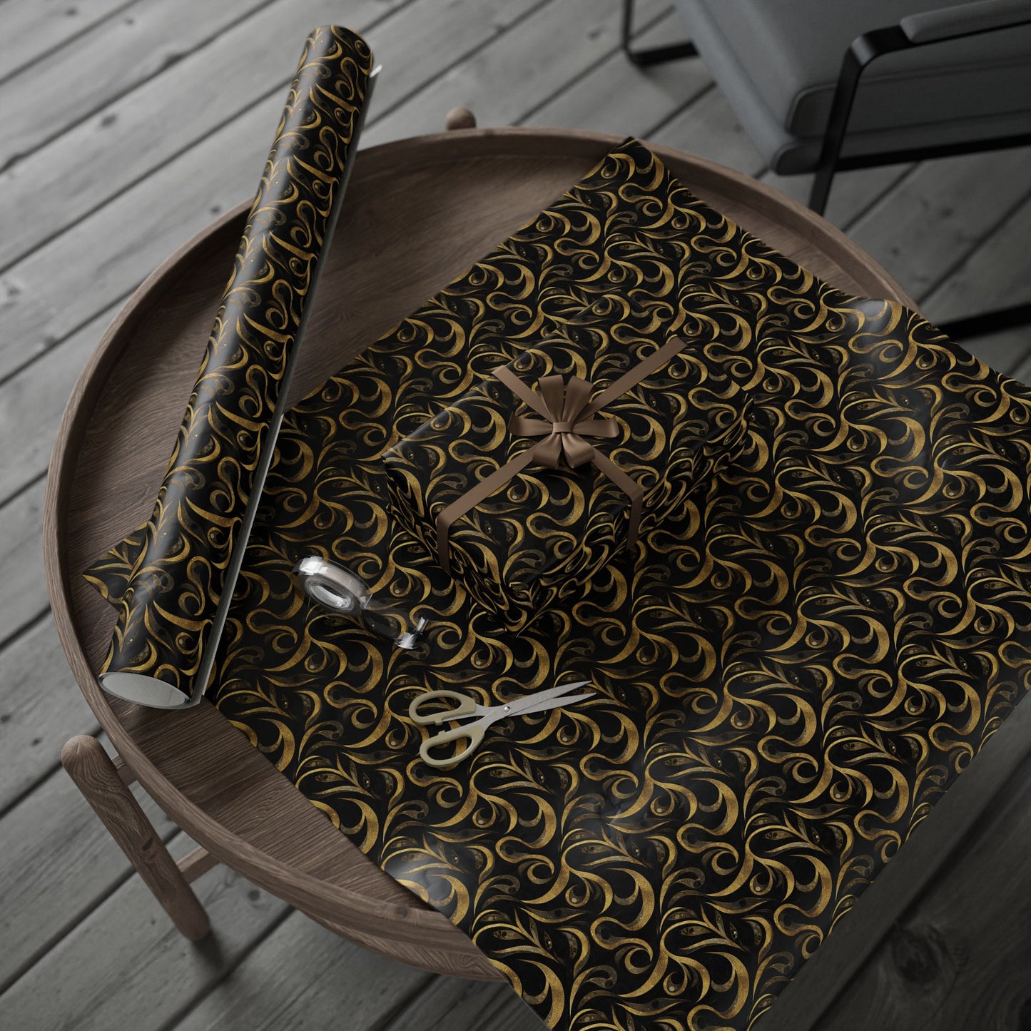 Golden Noir Swirl Wrapping Paper