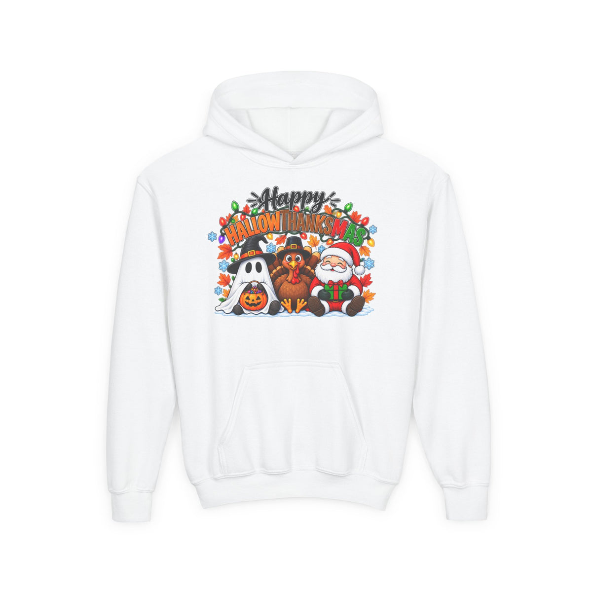 Happy Hallowthanksmas (String Lights) Youth Hoodie