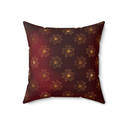 Crimson Gilded Daisies Throw Pillow