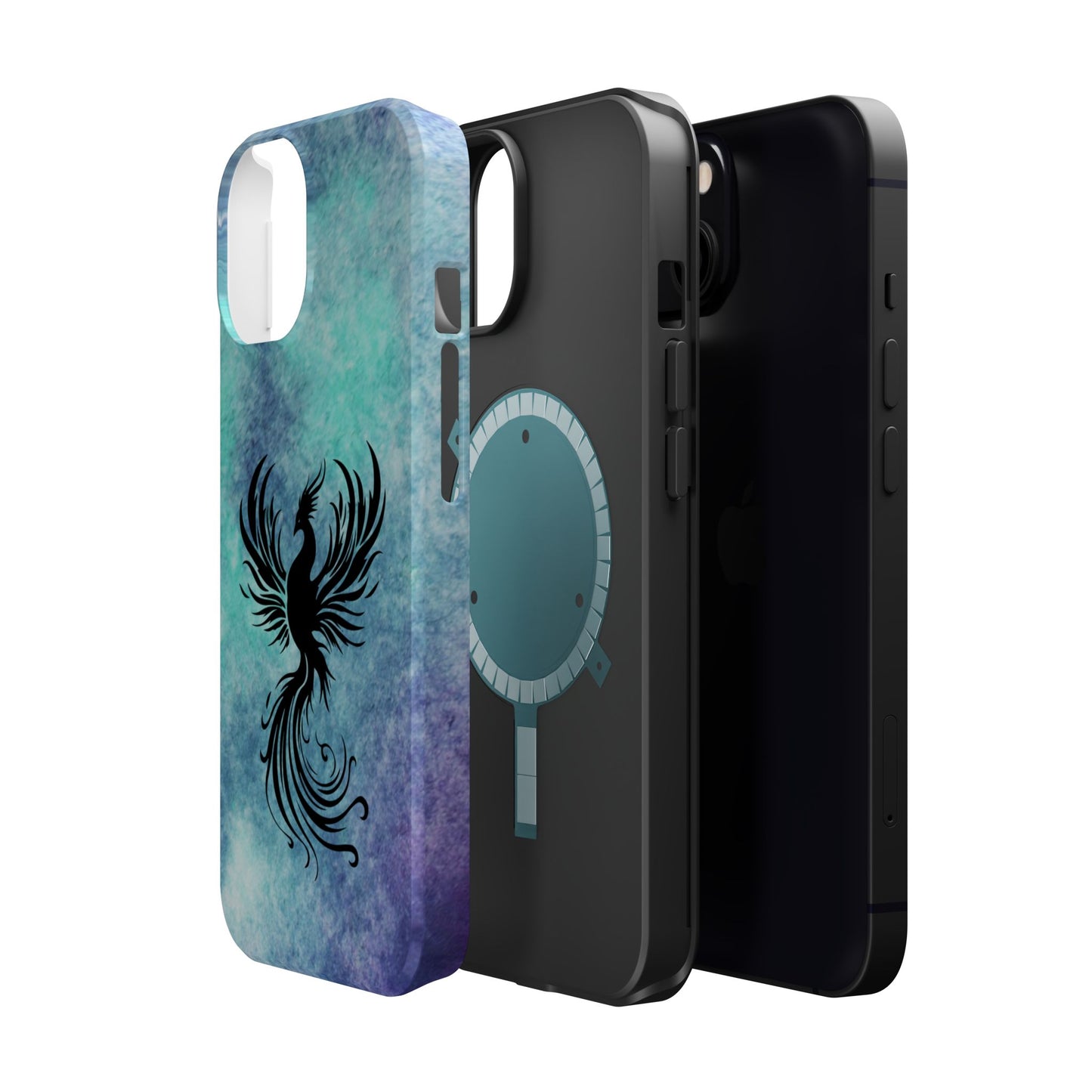 Phoenix Silhouette Over Teal Nebula MagSafe® Compatible Tough Case for iPhone