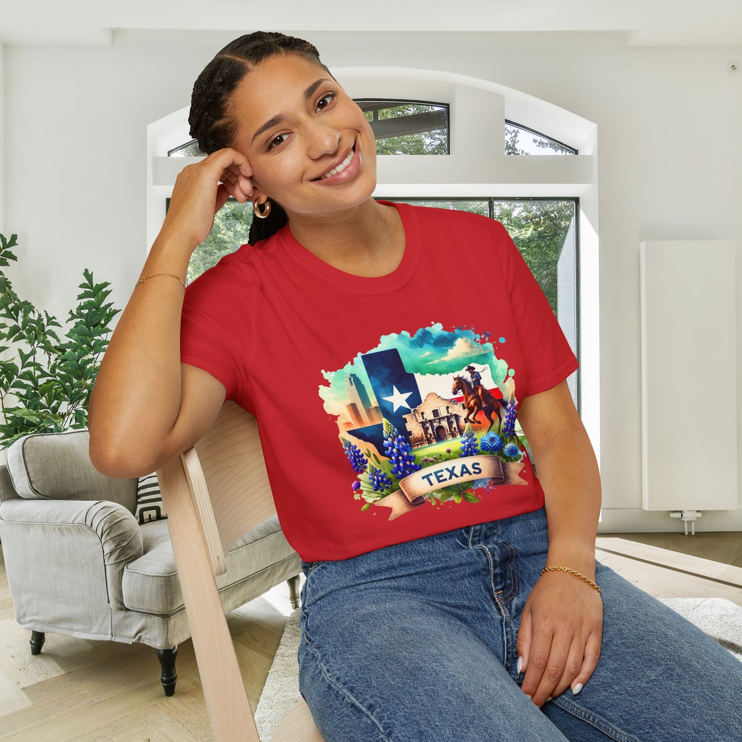 Texas Alamo & Bluebonnets Adult T-shirt