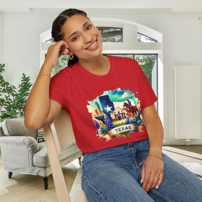 Texas Alamo & Bluebonnets Adult T-shirt