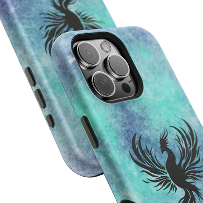 Phoenix Silhouette Over Teal Nebula MagSafe® Compatible Tough Case for iPhone