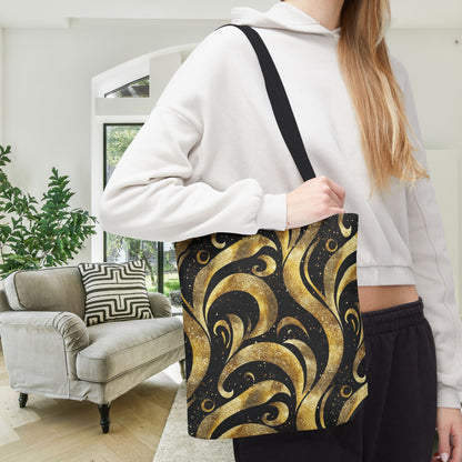 Black & Gold Luxe Swirl Canvas Tote Bag