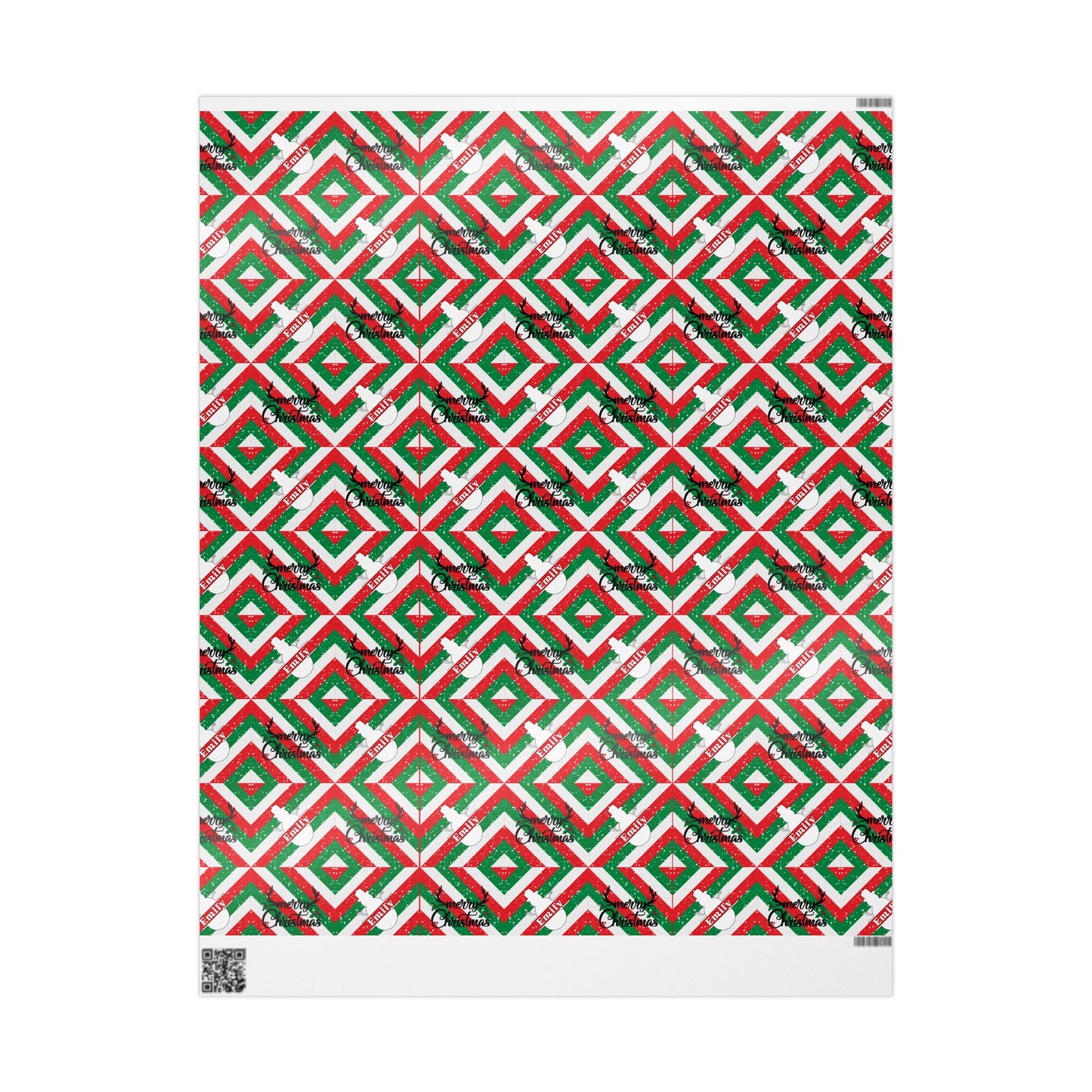 Red, White, & Green Snowman Custom Name Wrapping Paper (Emily)