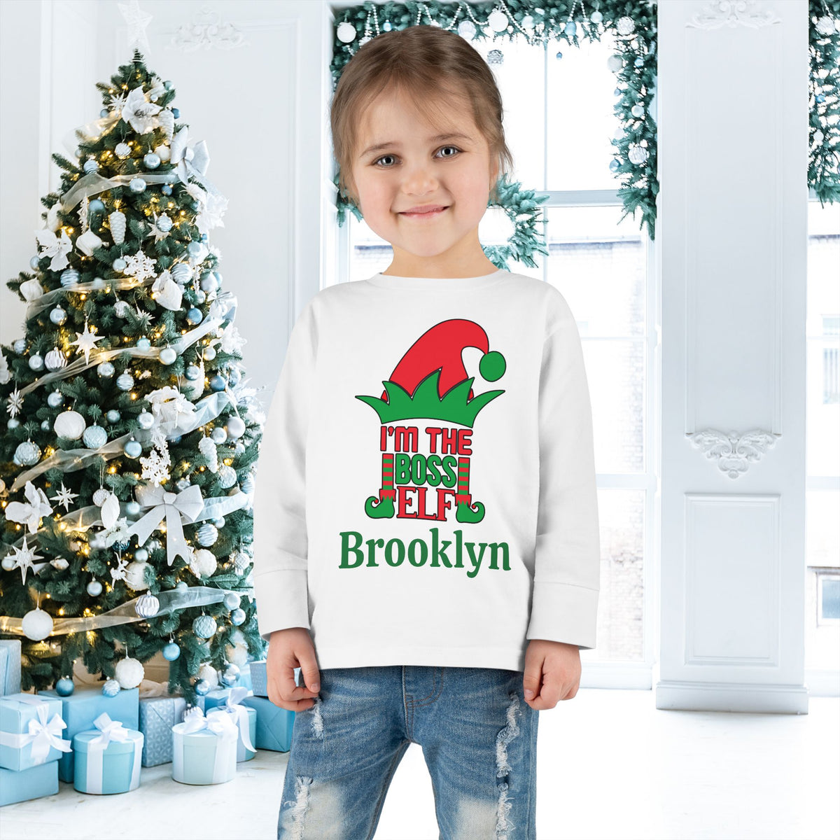 I'm The Boss Elf Personalized Toddler Long Sleeve Tee