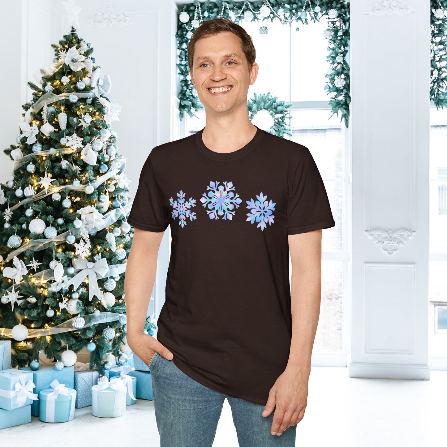 Bluish Snowflakes Adult T-shirt