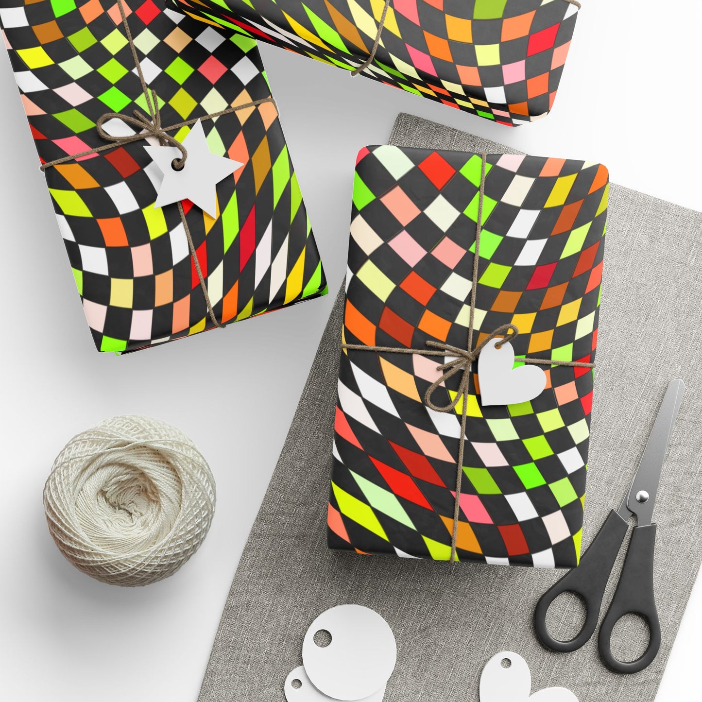 Warped Yellow/Green Checkered Wrapping Paper