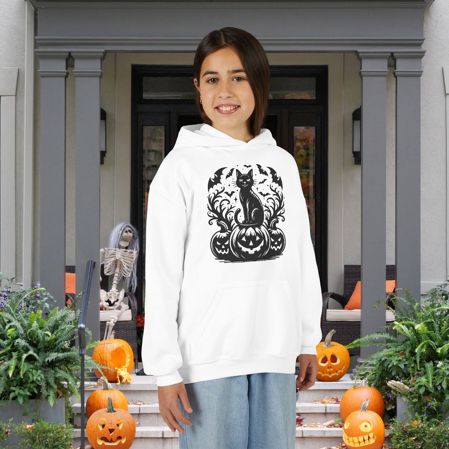 Whiskers at Witching Hour Youth Heavy Blend Hoodie