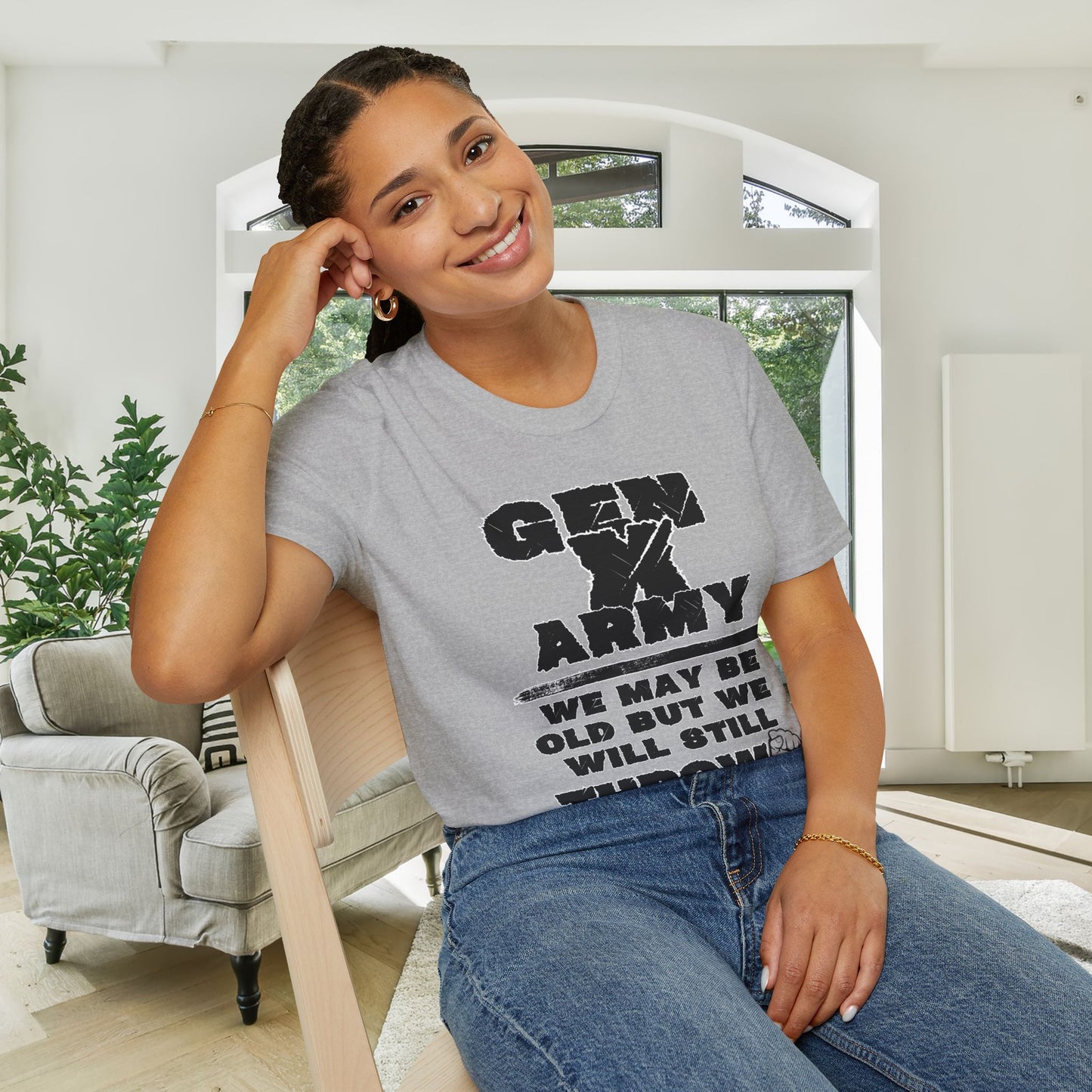 GenX Army We May Be Old But We Will Still Throw Hands Adult T-shirt