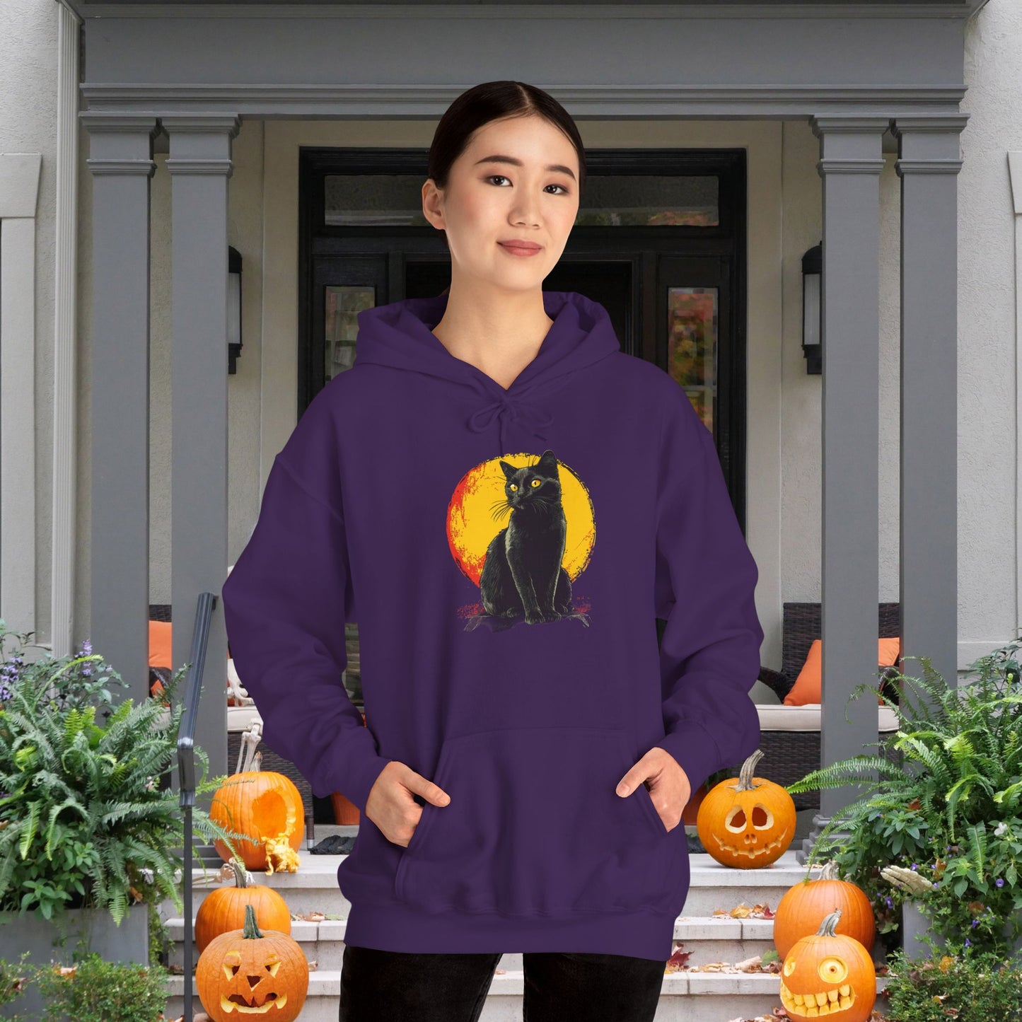 Black Cat Over Moon Heavy Blend™ Hooded Sweatshirt