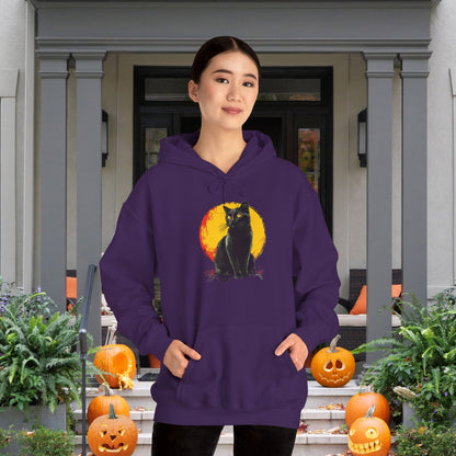 Black Cat Over Moon Heavy Blend™ Hooded Sweatshirt