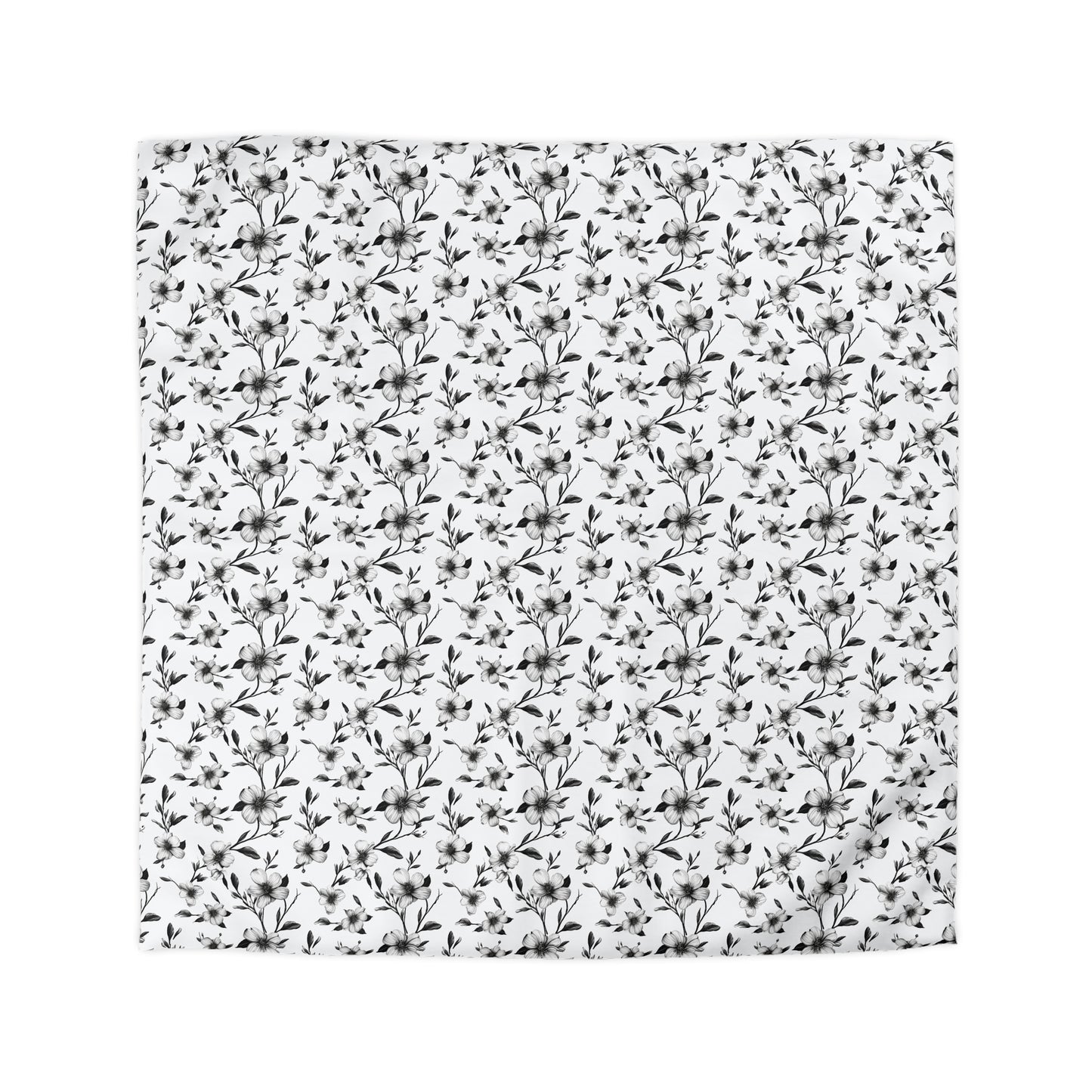 Black & White Five Petal Floral Microfiber Duvet Cover