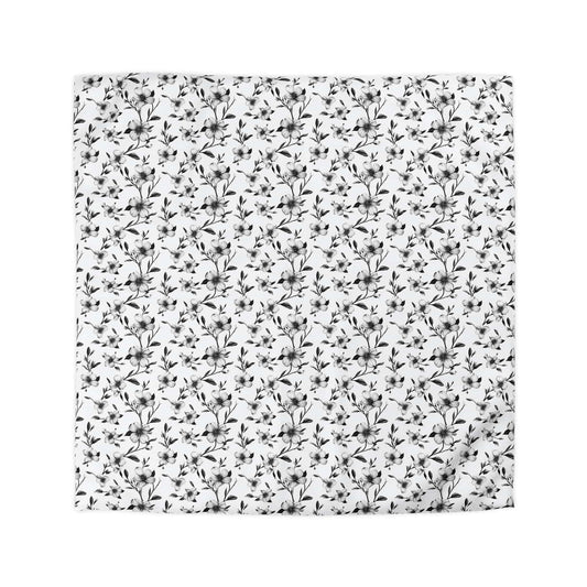Black & White Five Petal Floral Microfiber Duvet Cover