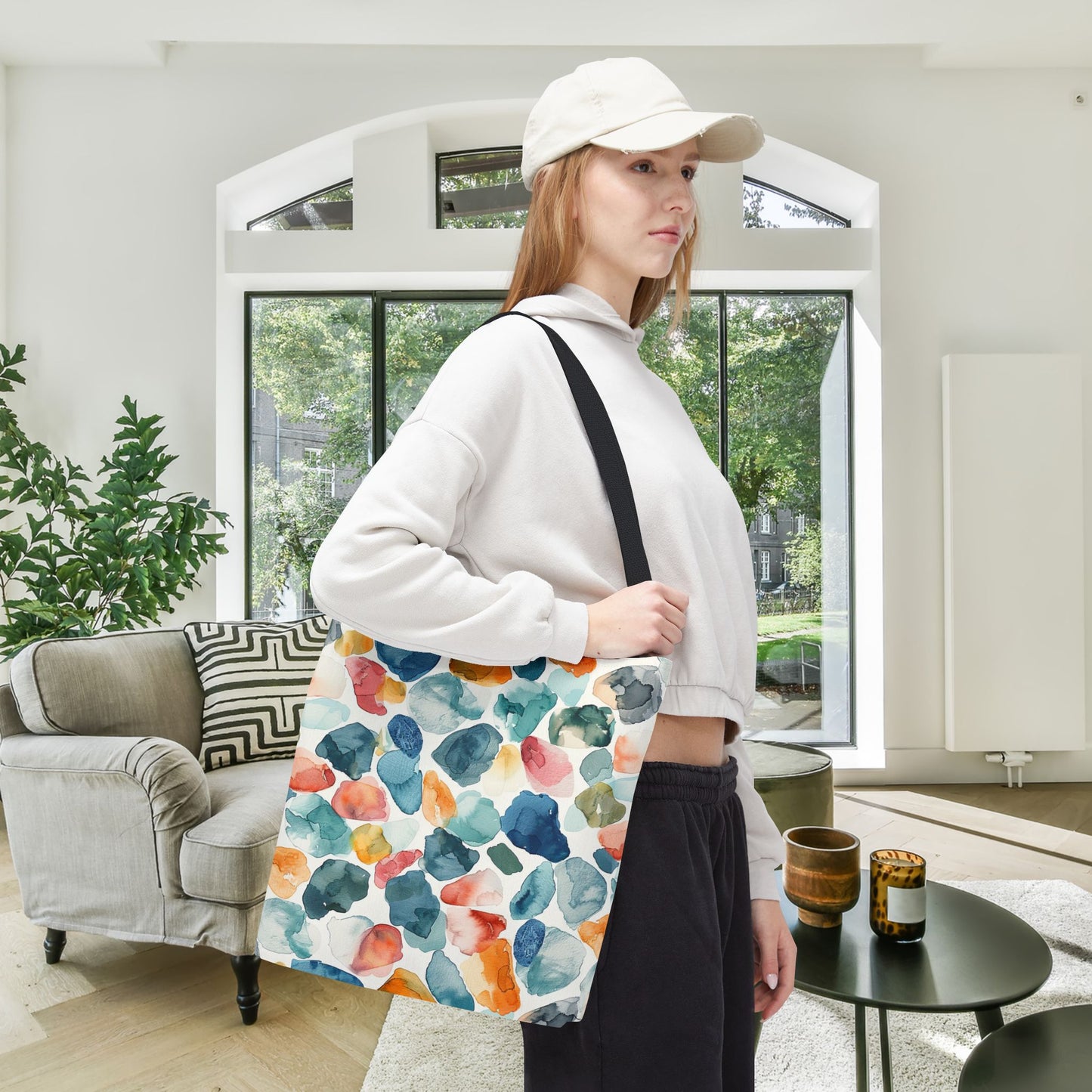 Watercolor Pebble Terrazzo Canvas Tote Bag