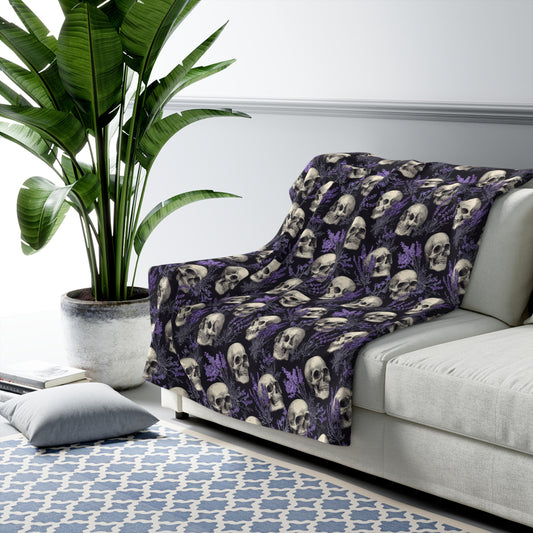 Midnight Lavender Skulls Fleece Blanket