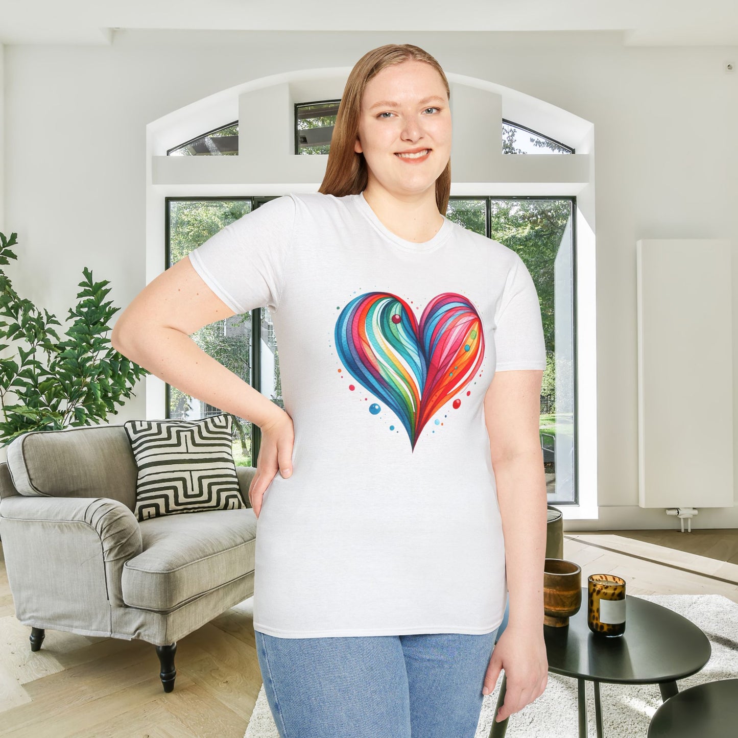 Blushing Rainbow Heart Adult T-shirt