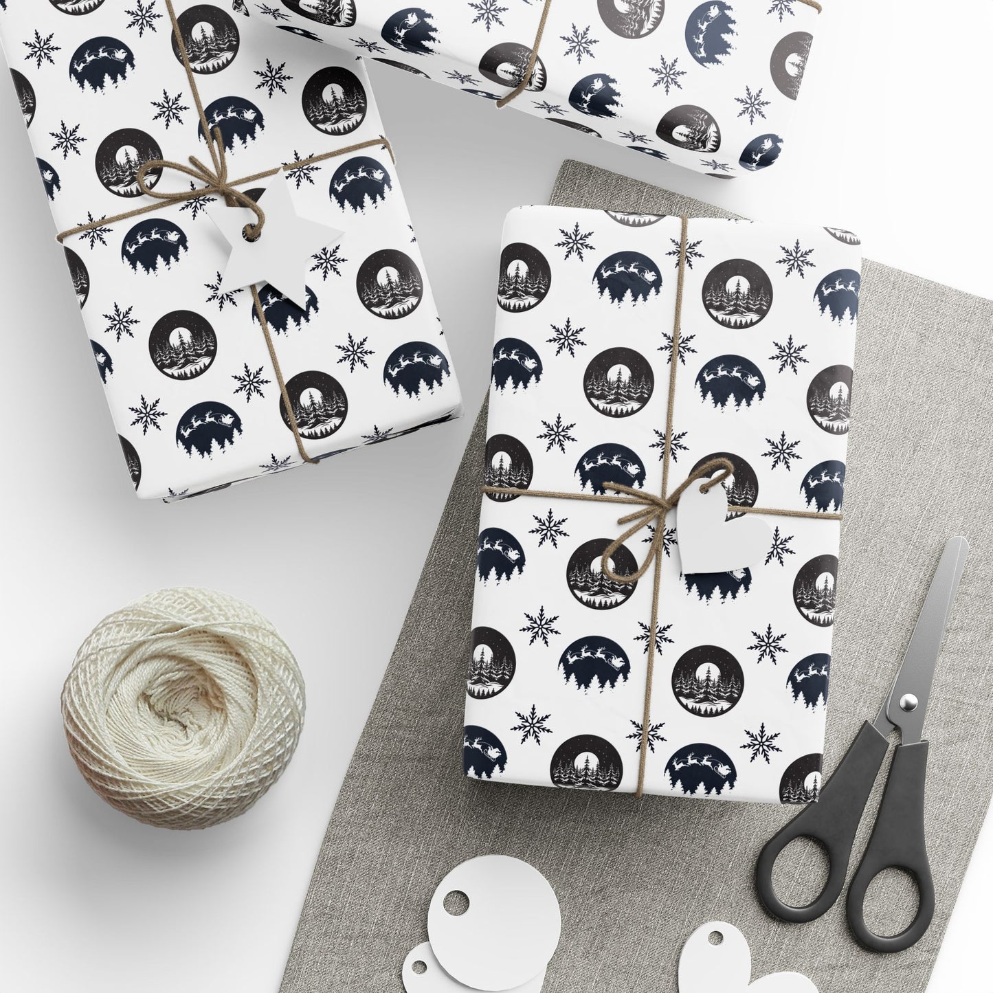 Round Christmas Nights Silhouette Wrapping Paper