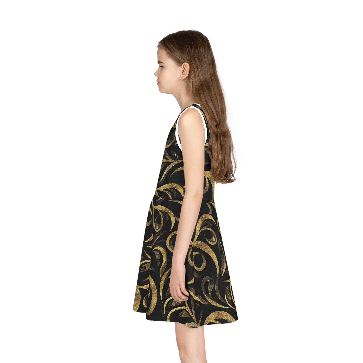 Golden Noir Swirl Girls' Sleeveless Sundress