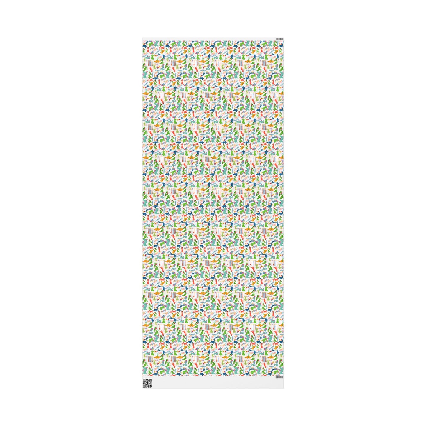 Birthday Dinosaur (White) Custom Name Wrapping Paper (Leonardo)