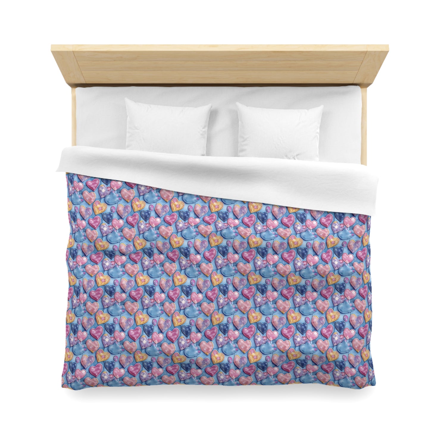Color Pop Stitched Hearts Microfiber Duvet Cover