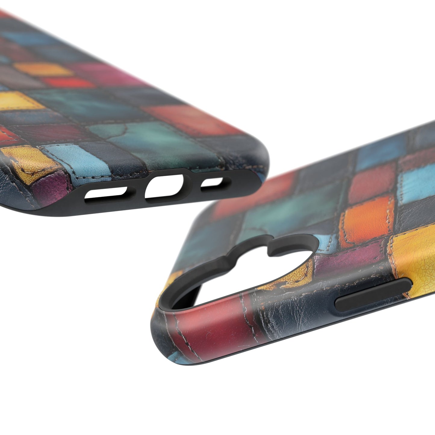 Coloerful Leather Patchwork MagSafe® Compatible Tough Case for iPhone