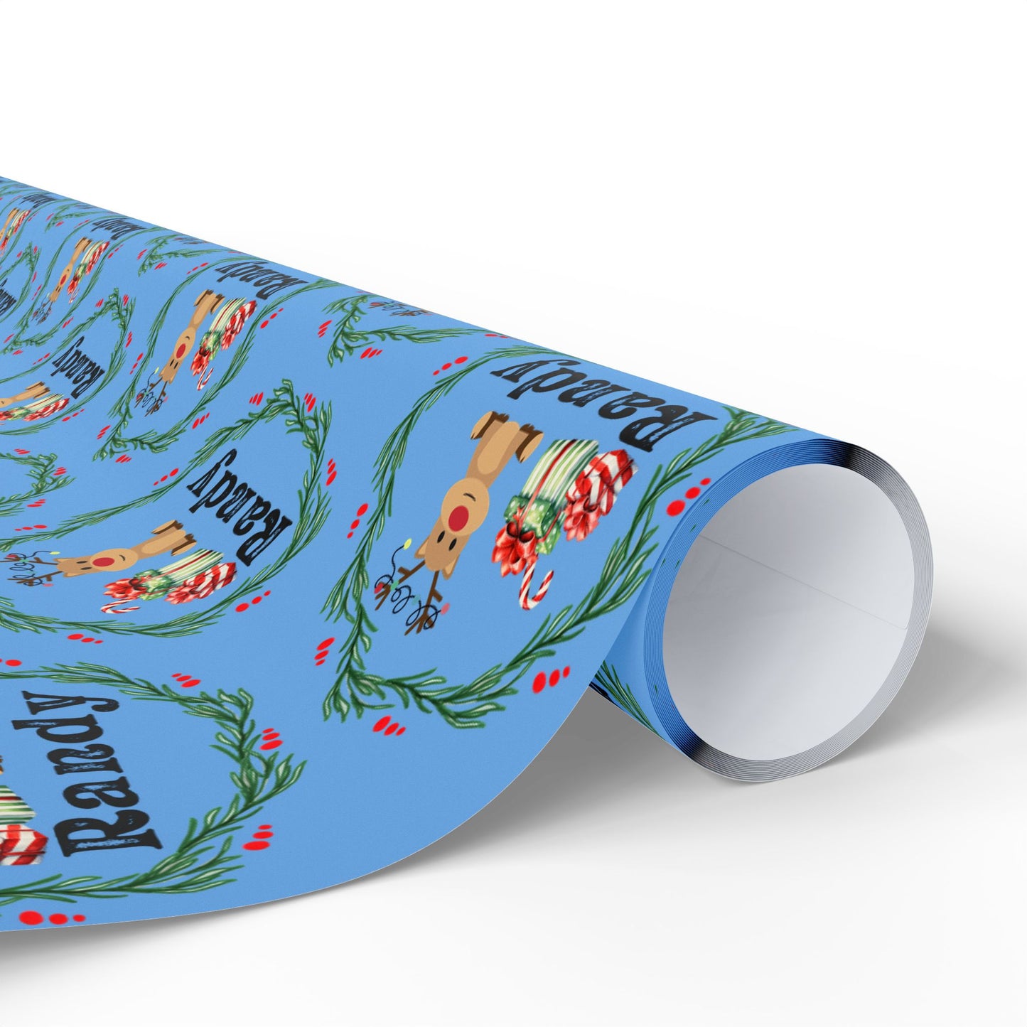 Cute Reindeer Wreath Custom Wrapping Paper (Randy)