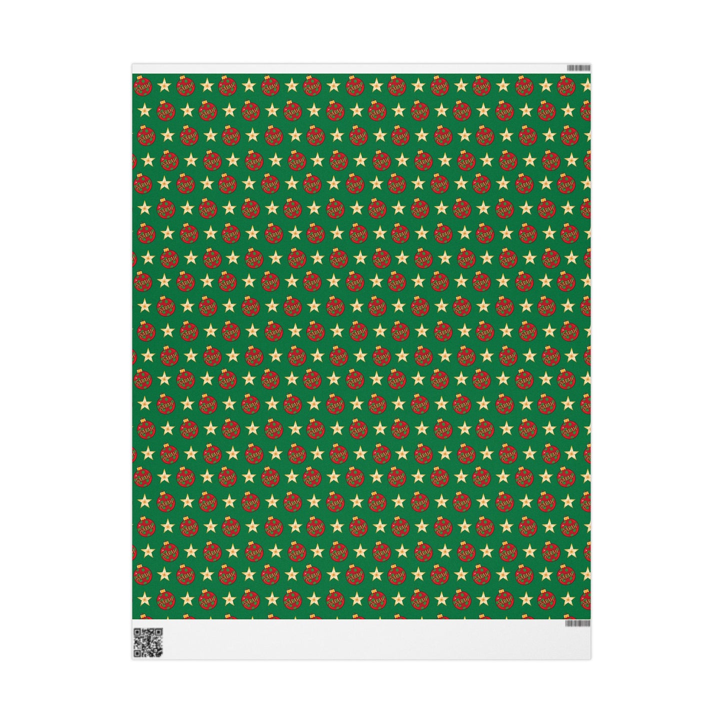 Red Ornament Gold Star Green Custom Wrapping Paper (Sarah)