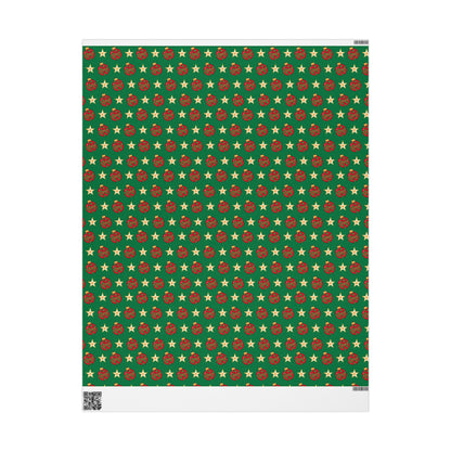 Red Ornament Gold Star Green Custom Wrapping Paper (Sarah)