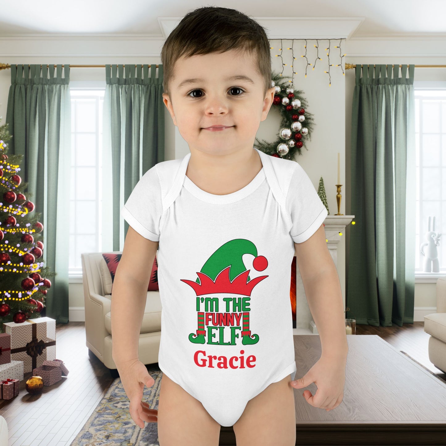 I'm The Funny Elf Personalized Infant Baby Rib Bodysuit