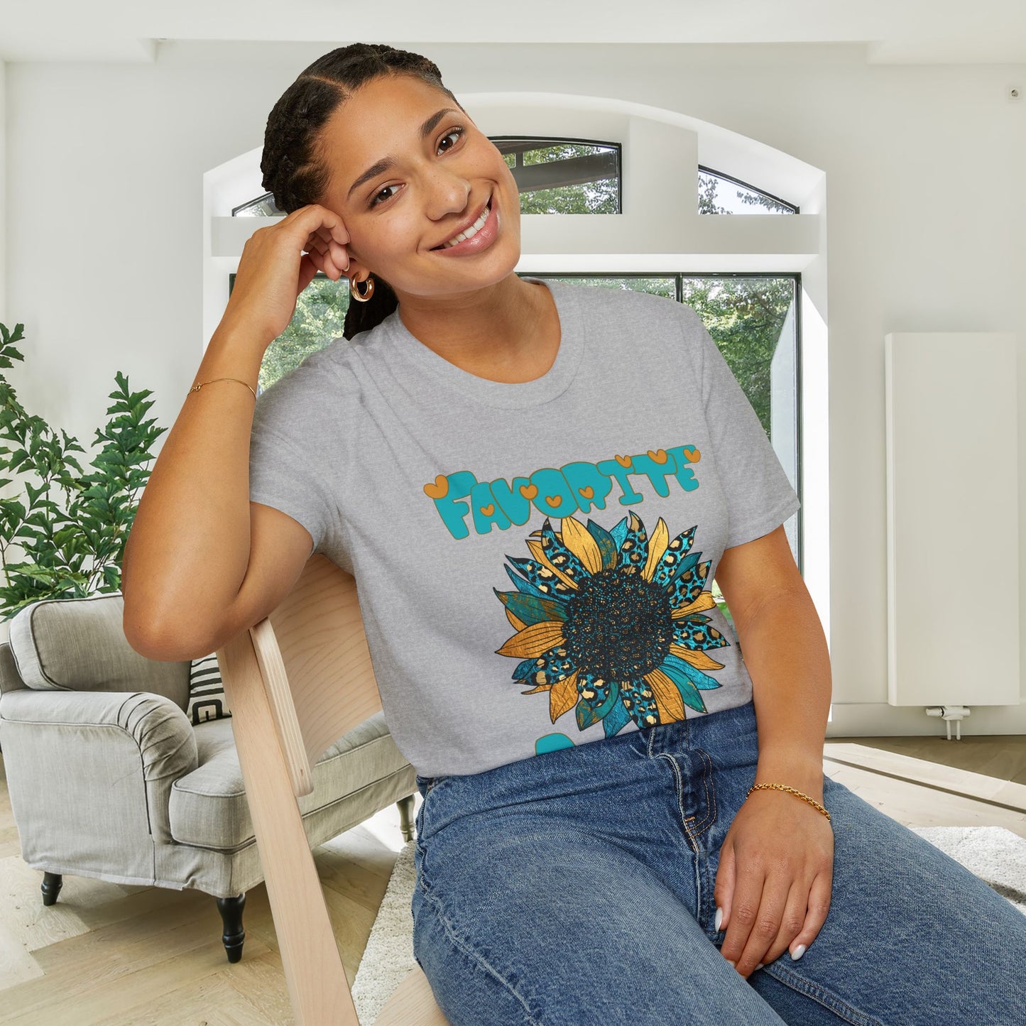 Favorite Auntie Teal/Gold Adult T-shirt