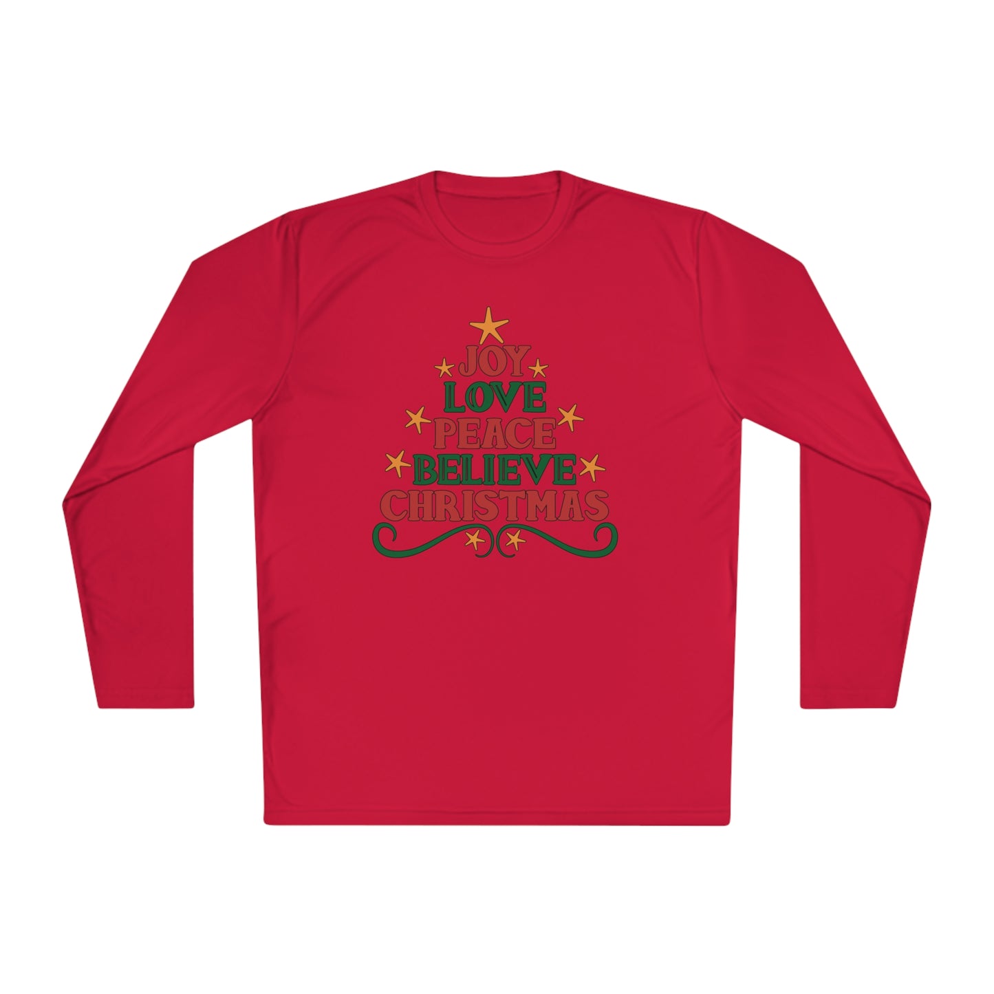 Joy Love Peace Believe Christmas Adult Long Sleeve Tee