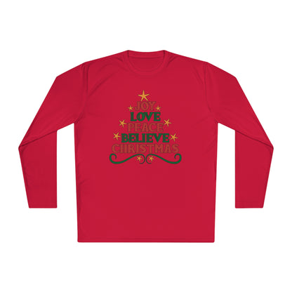 Joy Love Peace Believe Christmas Adult Long Sleeve Tee