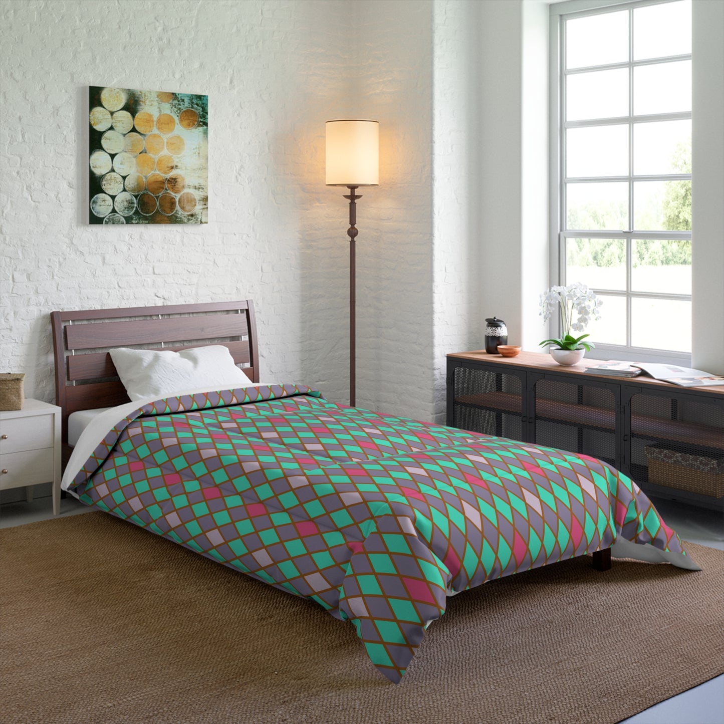 Teal Drift Harlequin Comforter