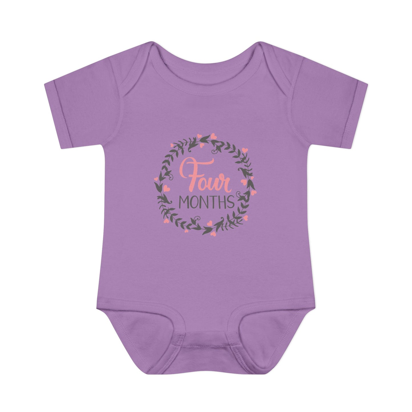 Pink Milestone Wreath Onesie-Four Months