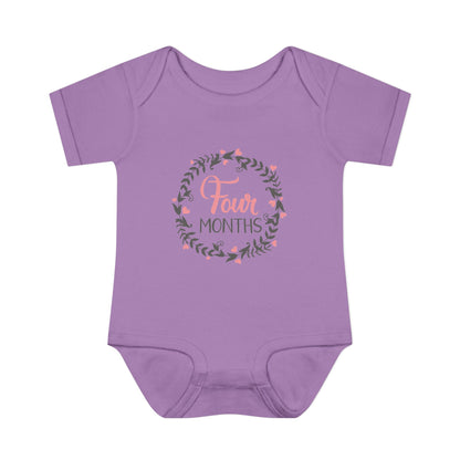 Pink Milestone Wreath Onesie-Four Months
