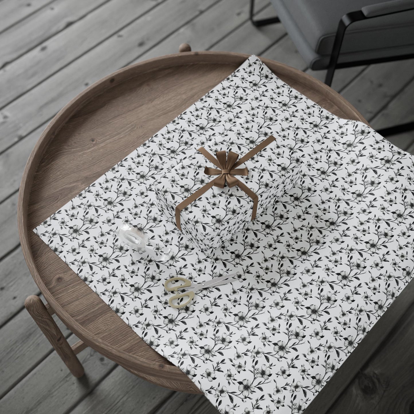 Black & White Five Petal Floral Gift Wrap for All Occasions