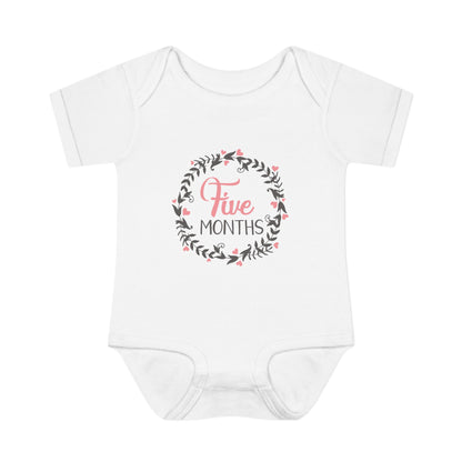 Pink Milestone Wreath Onesie-Five Months