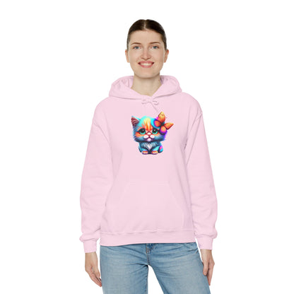 Cute Colorful Kitten w/Butterfly Heavy Blend™ Hooded Sweatshirt